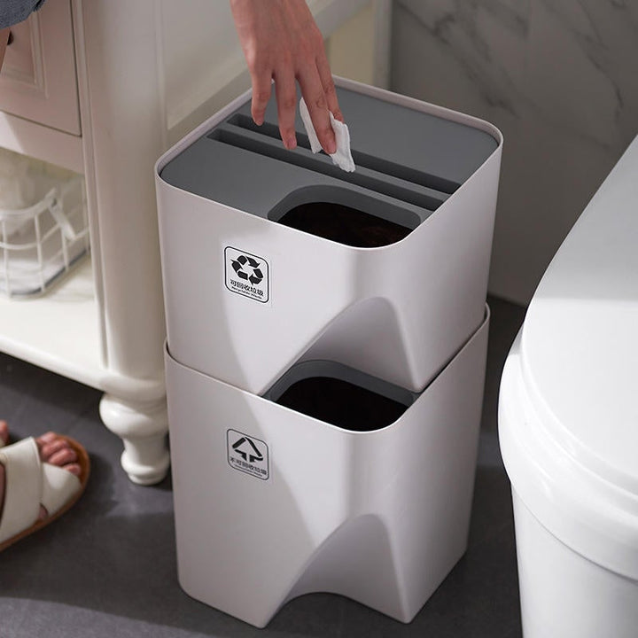 Kitchen Bathroom Trash Can Stacked Sorting Waste Bins Recycling Household Image 5