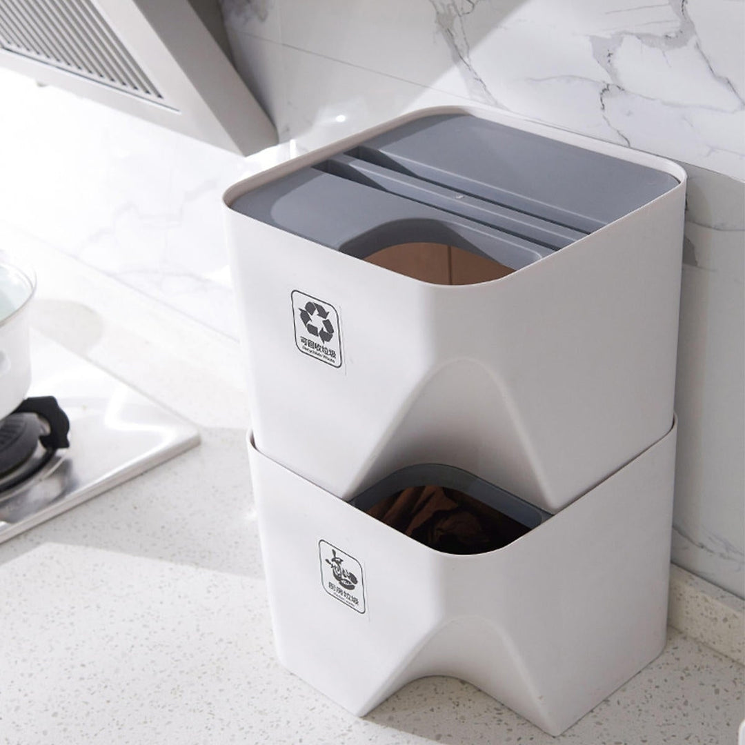 Kitchen Bathroom Trash Can Stacked Sorting Waste Bins Recycling Household Image 8