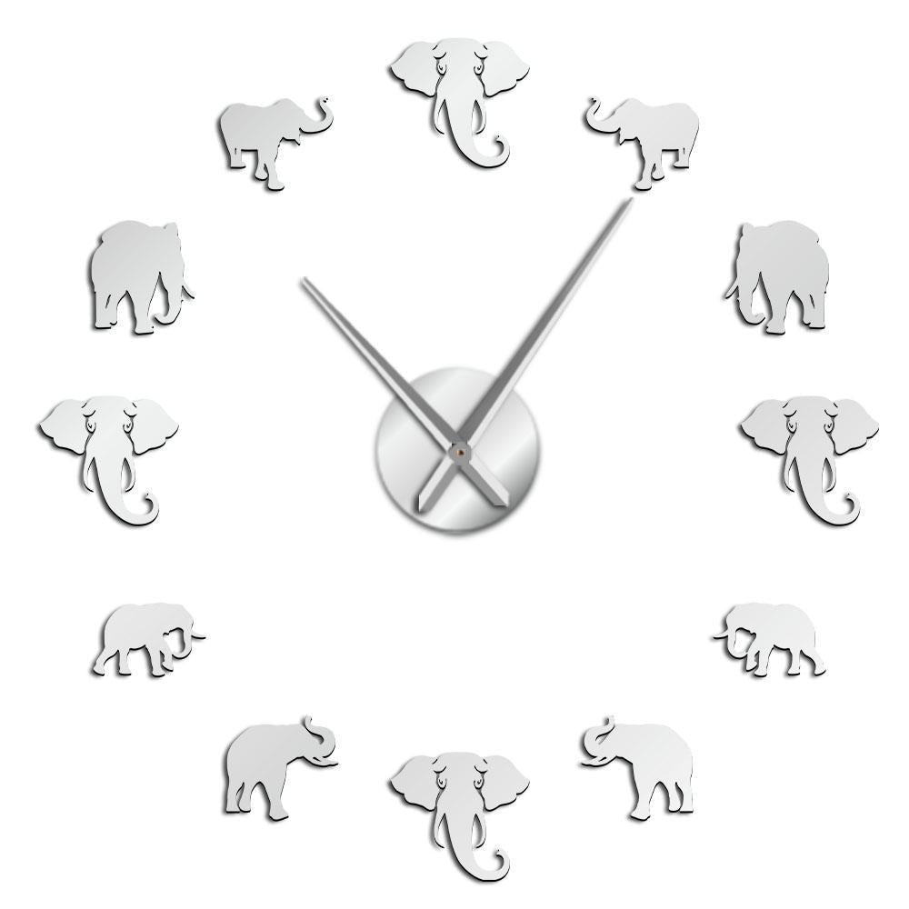 Jungle Animals Elephant DIY Wall Clock  Modern Design Mirror Effect Giant Frameless Image 1