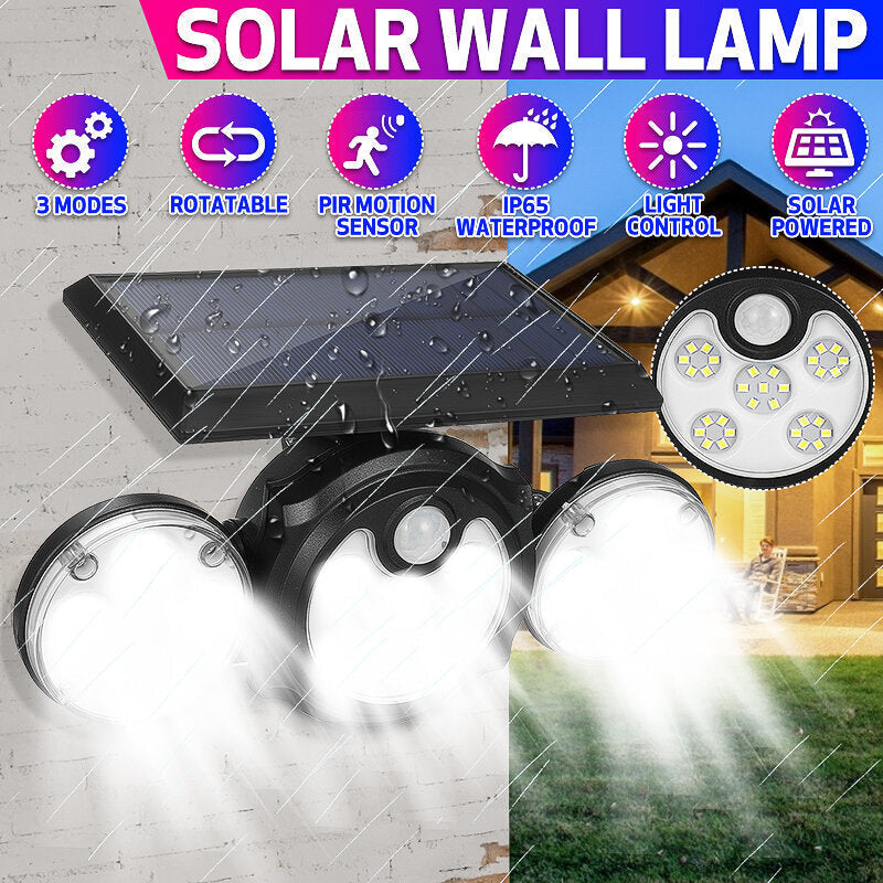 LED Solar Wall Light Three-Head Rotatable Outdoor Waterproof Garden Light with Human Body Induction 2400MAH IP65 Image 8