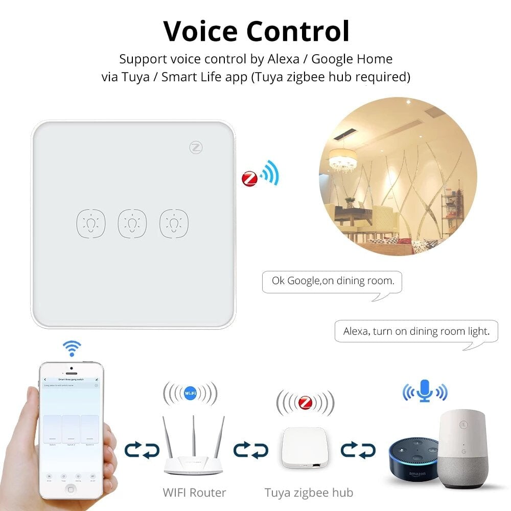 Light Switch with Aluminum Frame Glass No Neutral 1/2/3 Gang Touch Switch Alexa Google Home Assistant Control Image 2