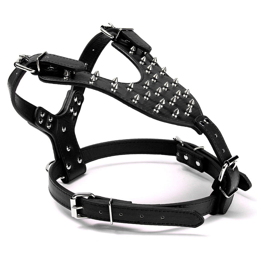 Leather Dog Harness Collar Leash Set Spiked Studded Staffy for Pet Security Image 1