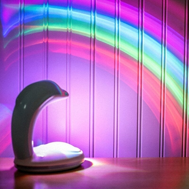 LED Lamp Night Light USB Rechargeable Rainbow Dolphin Projector Romantic Atmosphere Home Party Decoration Image 4