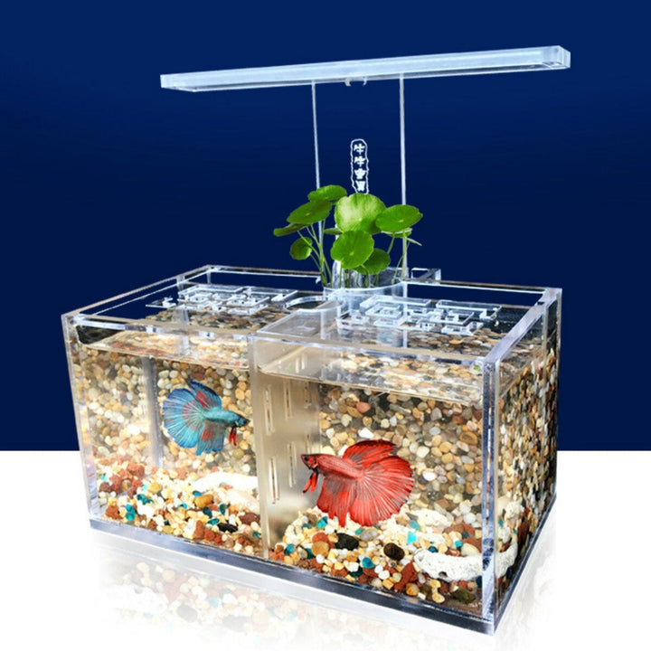 LED Light Acrylic Clear Aquarium Mini Betta Fish Tank Desktop Water Pump Image 1