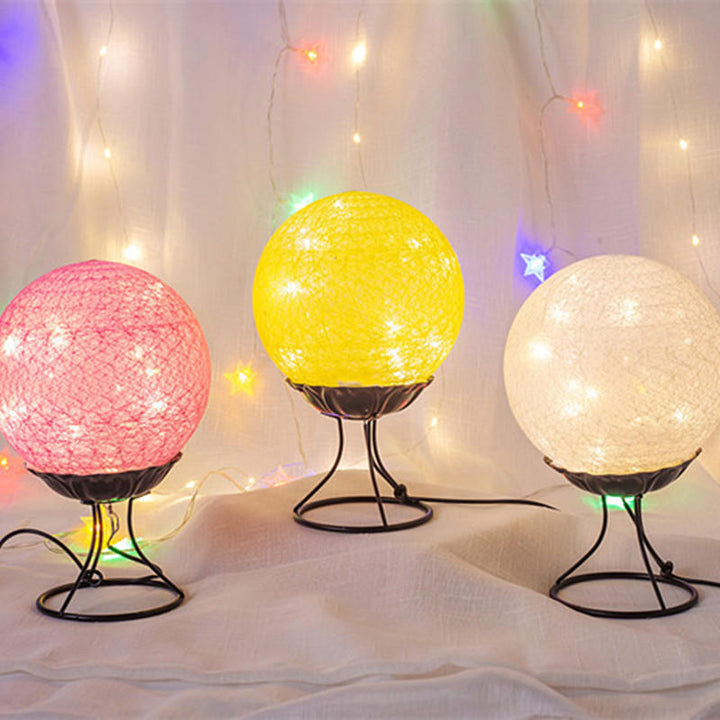 LED Linen Rattan Ball Desk Lamp USB Creative Romantic Night Light with Switch Button Image 1