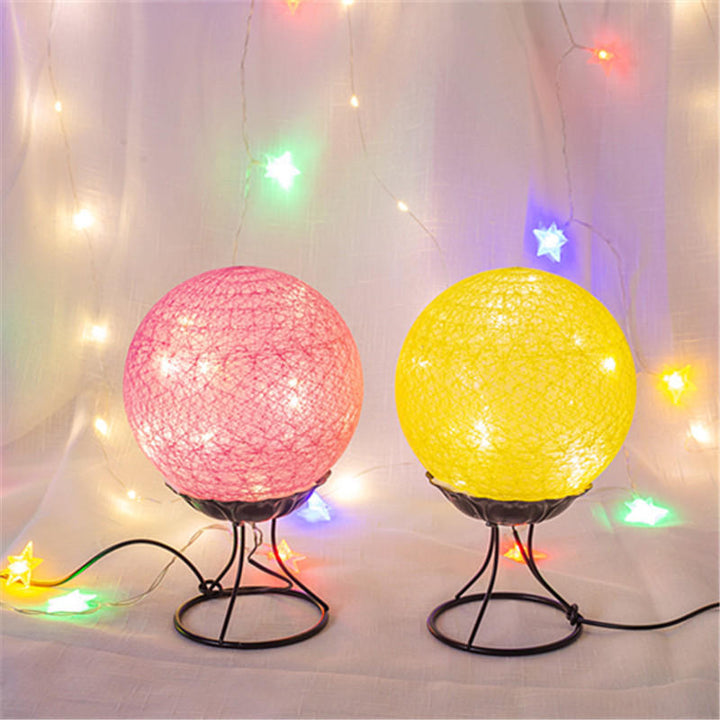 LED Linen Rattan Ball Desk Lamp USB Creative Romantic Night Light with Switch Button Image 2