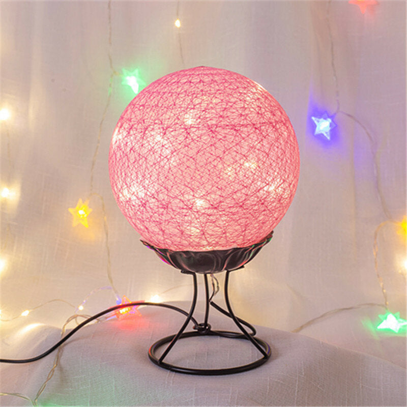 LED Linen Rattan Ball Desk Lamp USB Creative Romantic Night Light with Switch Button Image 9