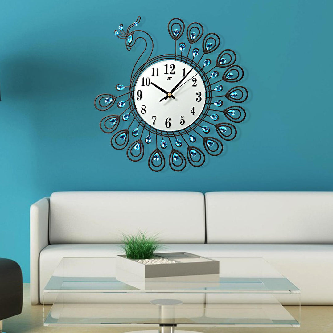 Large 3D Gold Diamond Peacock Wall Clock Metal Watch For Home Living Room Decoration DIY Clocks Crafts Ornaments Gift Image 3