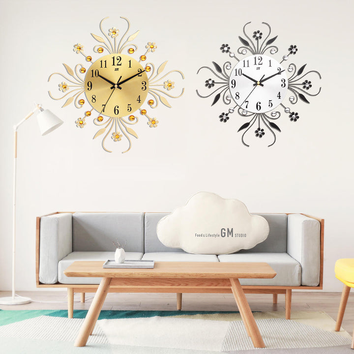 Large 3D Luxury Wall Clock Metal Modern Art Diamonds Flower Home Room Decor Image 2