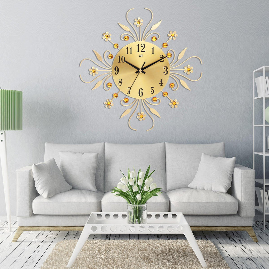 Large 3D Luxury Wall Clock Metal Modern Art Diamonds Flower Home Room Decor Image 4