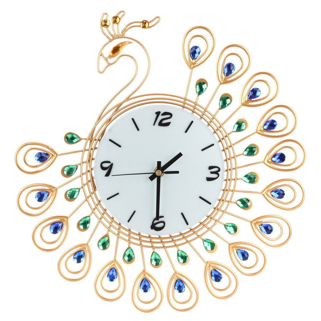 Large 3D Gold Diamond Peacock Wall Clock Metal Watch For Home Living Room Decoration DIY Clocks Crafts Ornaments Gift Image 10