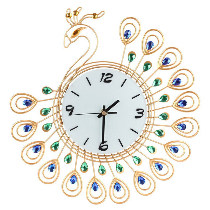 Large 3D Gold Diamond Peacock Wall Clock Metal Watch For Home Living Room Decoration DIY Clocks Crafts Ornaments Gift Image 10