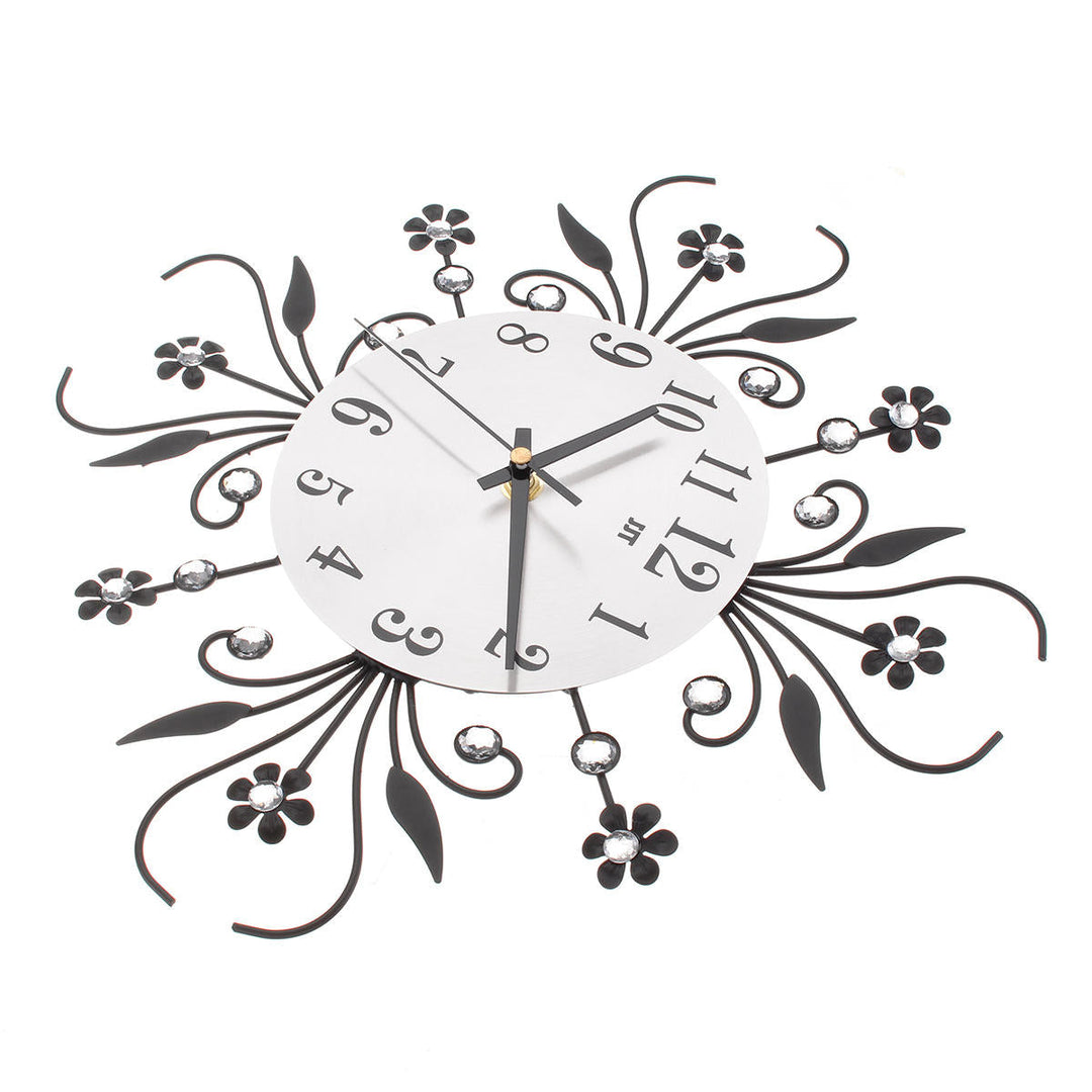 Large 3D Luxury Wall Clock Metal Modern Art Diamonds Flower Home Room Decor Image 9