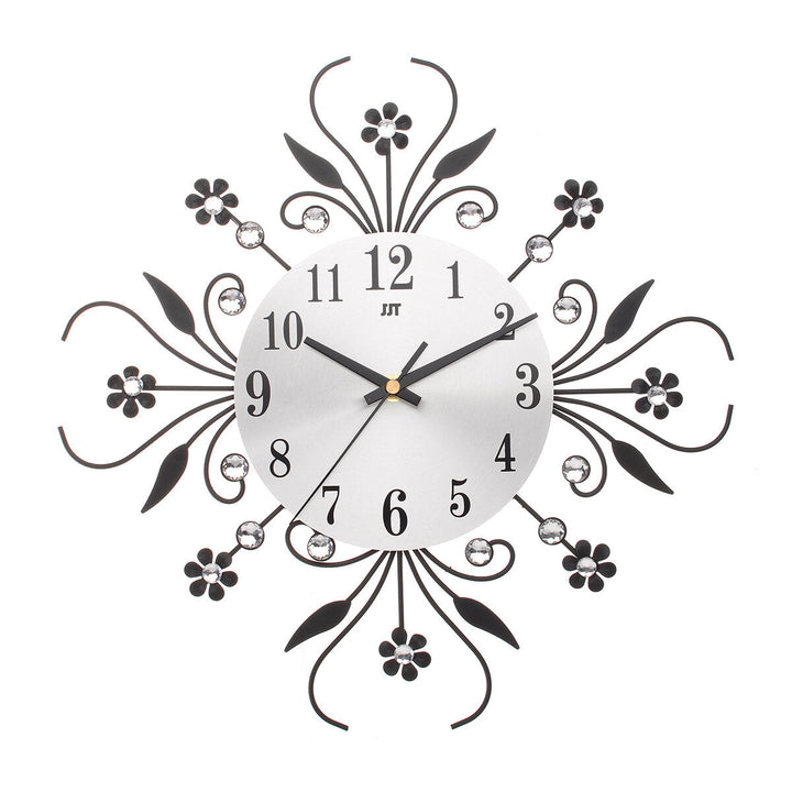 Large 3D Luxury Wall Clock Metal Modern Art Diamonds Flower Home Room Decor Image 11