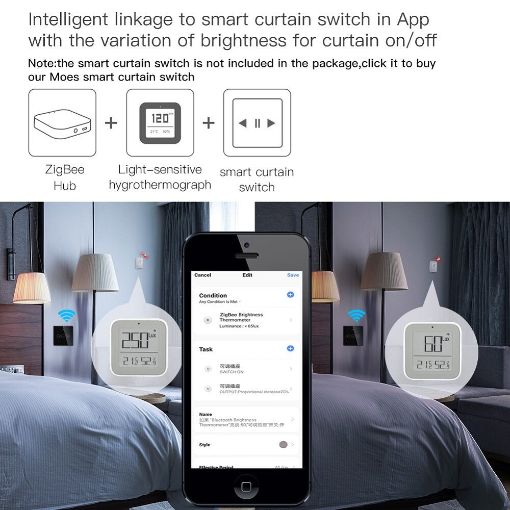 LCD Display Intelligent Battery Powered Light Sensing Temperature and Humidity Sensor Image 4