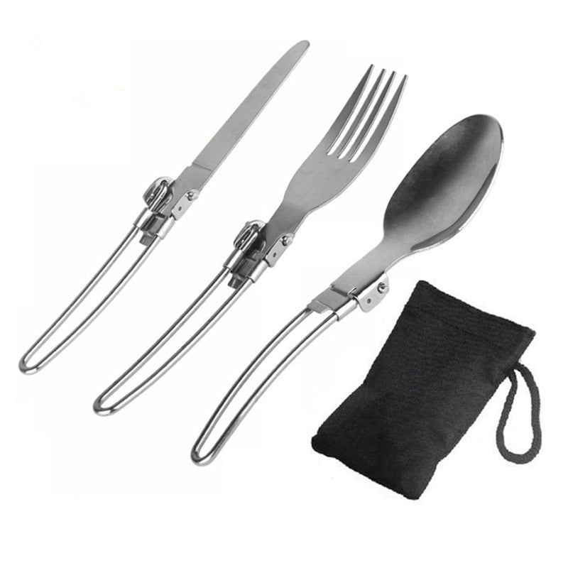 Long cookware backpack Spork fork stainless steel fold knife utensil spoon set combo Picnic camp cutlery tableware Image 1