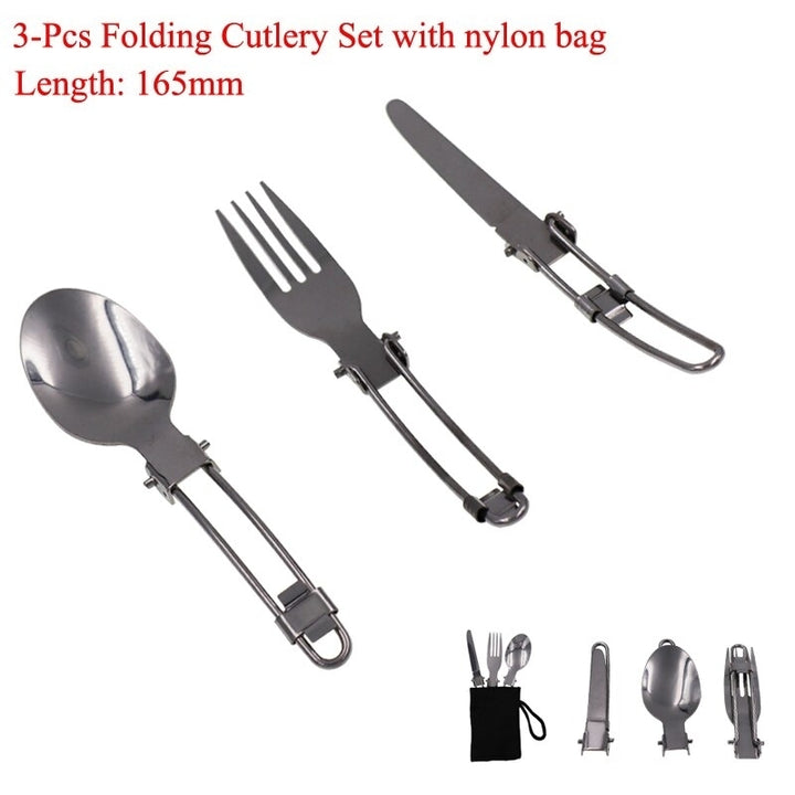 Long cookware backpack Spork fork stainless steel fold knife utensil spoon set combo Picnic camp cutlery tableware Image 2