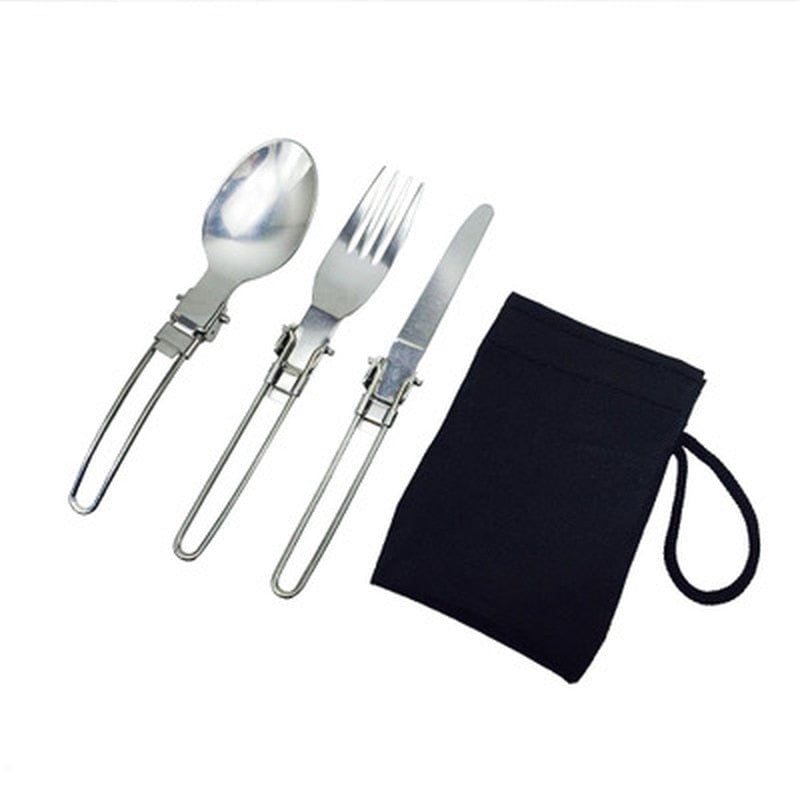 Long cookware backpack Spork fork stainless steel fold knife utensil spoon set combo Picnic camp cutlery tableware Image 3