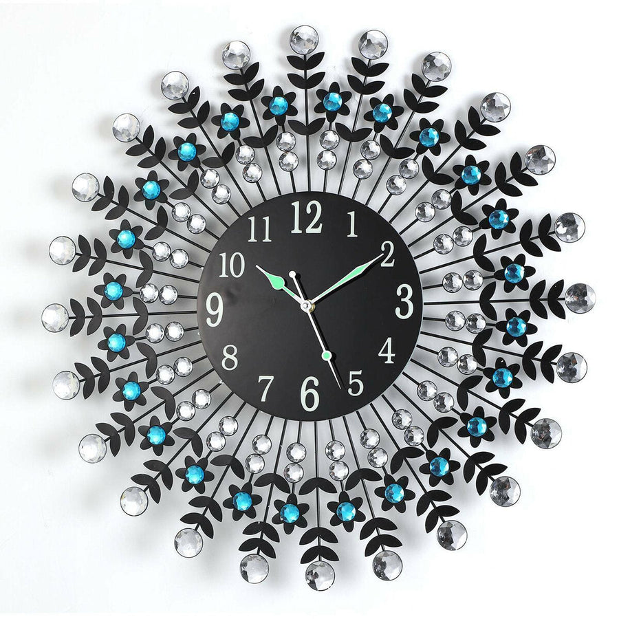 Large Modern 3D Crystal Wall Clock Luxury Round Dial Black Drops Home Office Image 1