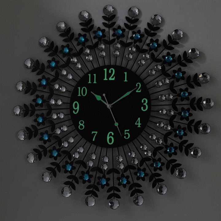 Large Modern 3D Crystal Wall Clock Luxury Round Dial Black Drops Home Office Image 5