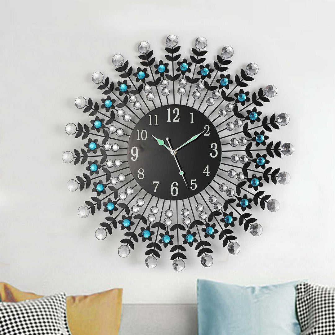 Large Modern 3D Crystal Wall Clock Luxury Round Dial Black Drops Home Office Image 7