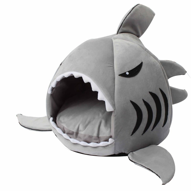 M / L Size Unique Washable Soft Shark Mouth Pet Dog Cat Cave Pet Bed House Image 2