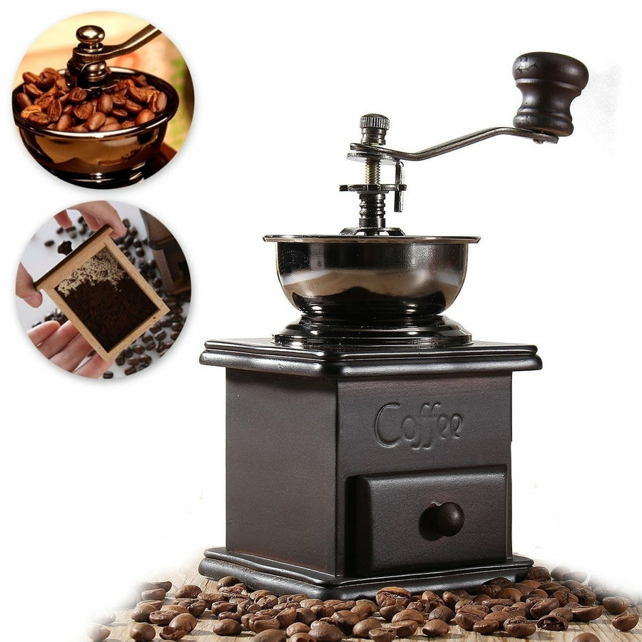 Manual Coffee Bean Grinder Spice Herbs Vintage Retro Hand Grinding Tool Wooden Burr Mill Image 1