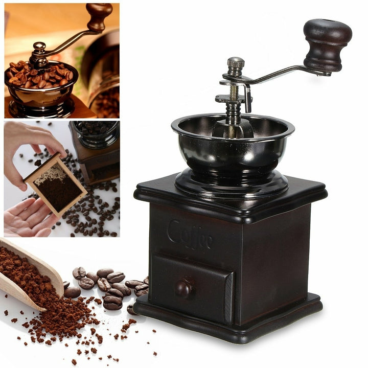 Manual Coffee Bean Grinder Spice Herbs Vintage Retro Hand Grinding Tool Wooden Burr Mill Image 6