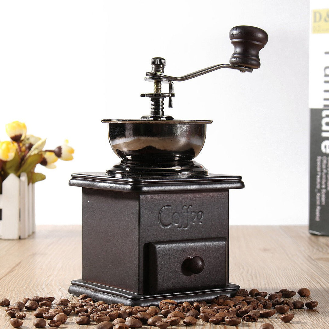 Manual Coffee Bean Grinder Spice Herbs Vintage Retro Hand Grinding Tool Wooden Burr Mill Image 7