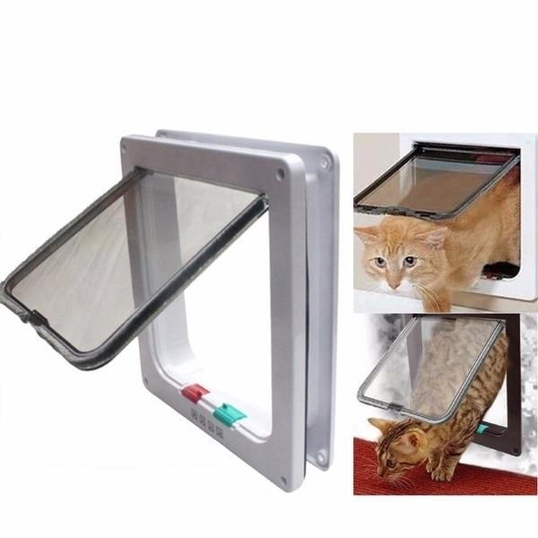 Medium Small White Pet Cat Puppy Dog Supplies Lock Frame Safe Security Flap Door Gate Pet Supplies Image 1