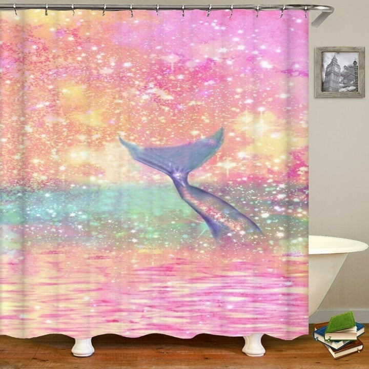 Mermaid Tail Print Bathroom Shower Curtain Toilet Lid Cover Bath Mat Set Image 3