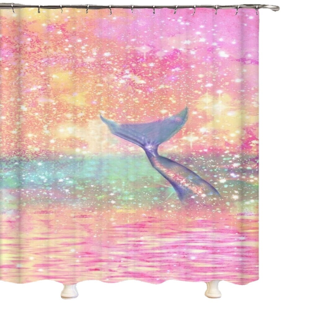 Mermaid Tail Print Bathroom Shower Curtain Toilet Lid Cover Bath Mat Set Image 1