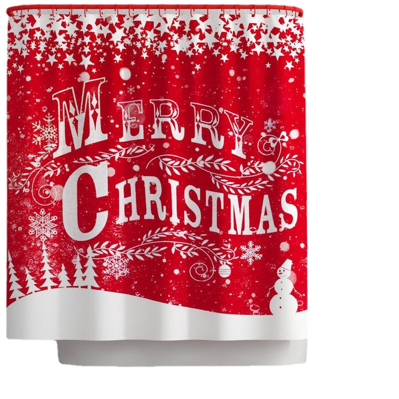 Merry Christmas Waterproof Bathroom Shower Curtain Mould Proof Toilet Cover Mat Non Slip Rug Set Image 1