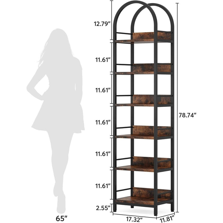 Tribesigns 6-Tier Open Bookshelf, 78.7" Tall Arched Bookcase Narrow Bookshelf with Metal Frame, Freestanding Corner Image 6