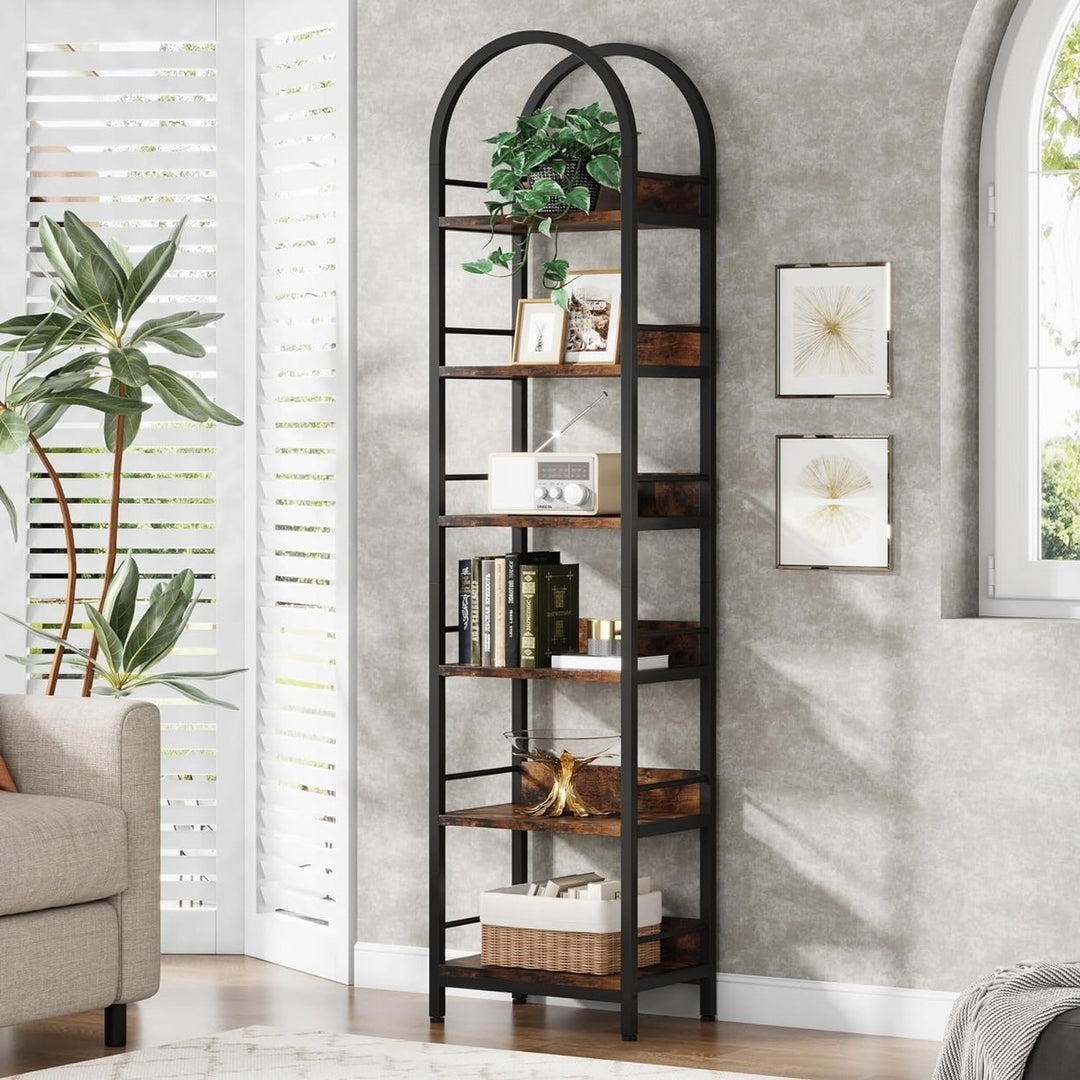 Tribesigns 6-Tier Open Bookshelf, 78.7" Tall Arched Bookcase Narrow Bookshelf with Metal Frame, Freestanding Corner Image 2