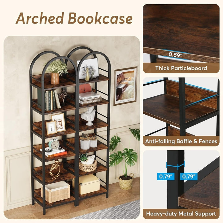 Tribesigns 6-Tier Open Bookshelf, 78.7" Tall Arched Bookcase Narrow Bookshelf with Metal Frame, Freestanding Corner Image 5