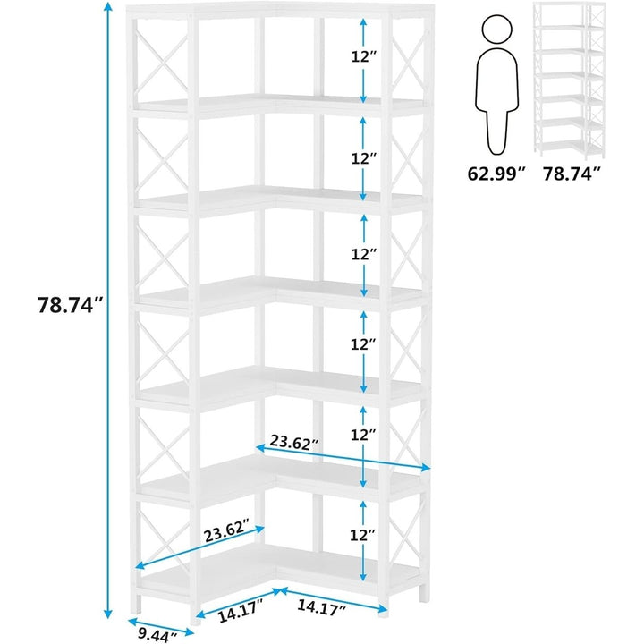 Tribesigns 7-Shelf Corner Bookshelf Large Black Metal Wood Storage Display Rack Image 6