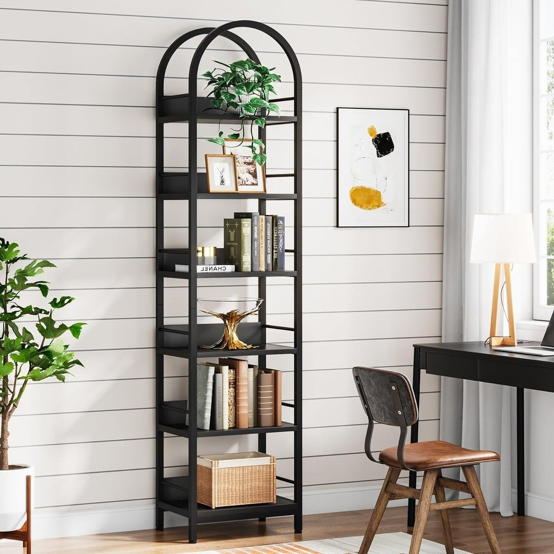 Tribesigns 6-Tier Open Bookshelf, 78.7" Tall Arched Bookcase Narrow Bookshelf with Metal Frame, Freestanding Corner Image 7