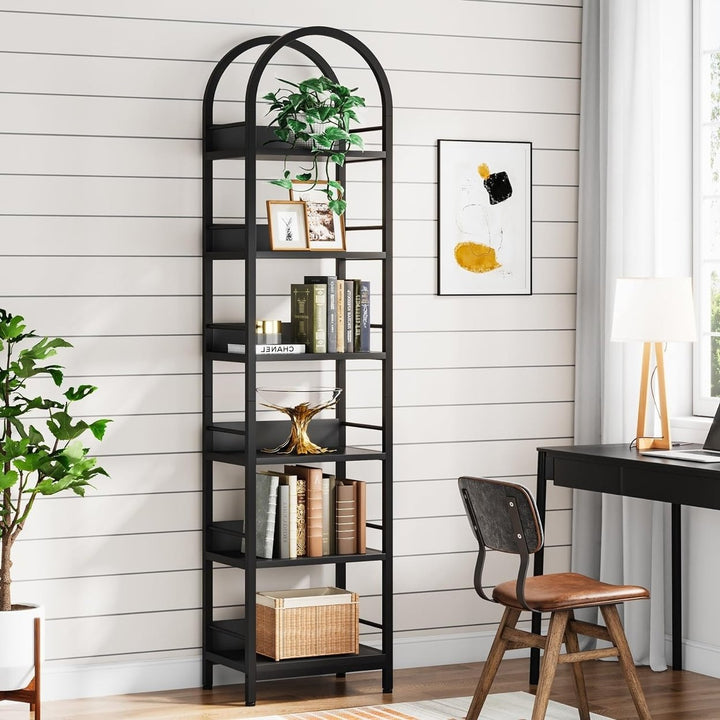 Tribesigns 6-Tier Open Bookshelf, 78.7" Tall Arched Bookcase Narrow Bookshelf with Metal Frame, Freestanding Corner Image 1