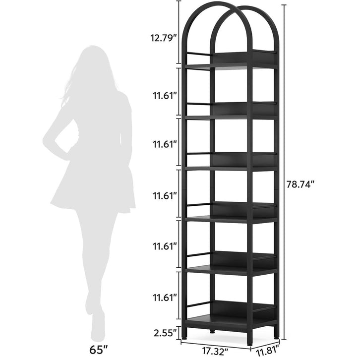 Tribesigns 6-Tier Open Bookshelf, 78.7" Tall Arched Bookcase Narrow Bookshelf with Metal Frame, Freestanding Corner Image 12