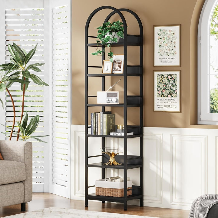 Tribesigns 6-Tier Open Bookshelf, 78.7" Tall Arched Bookcase Narrow Bookshelf with Metal Frame, Freestanding Corner Image 8