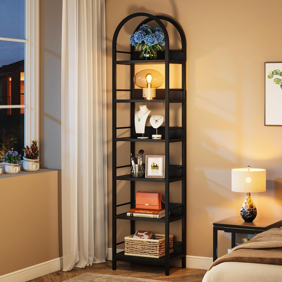 Tribesigns 6-Tier Open Bookshelf, 78.7" Tall Arched Bookcase Narrow Bookshelf with Metal Frame, Freestanding Corner Image 11