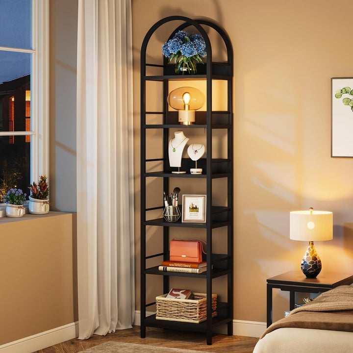 Tribesigns 6-Tier Open Bookshelf, 78.7" Tall Arched Bookcase Narrow Bookshelf with Metal Frame, Freestanding Corner Image 11