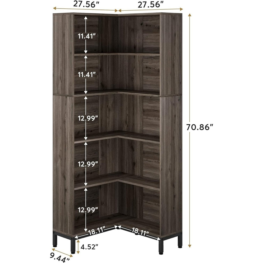 Tribesigns 71 Inch Industrial Corner Bookcase L-Shaped 6 Tier Wood Metal Shelf Image 2