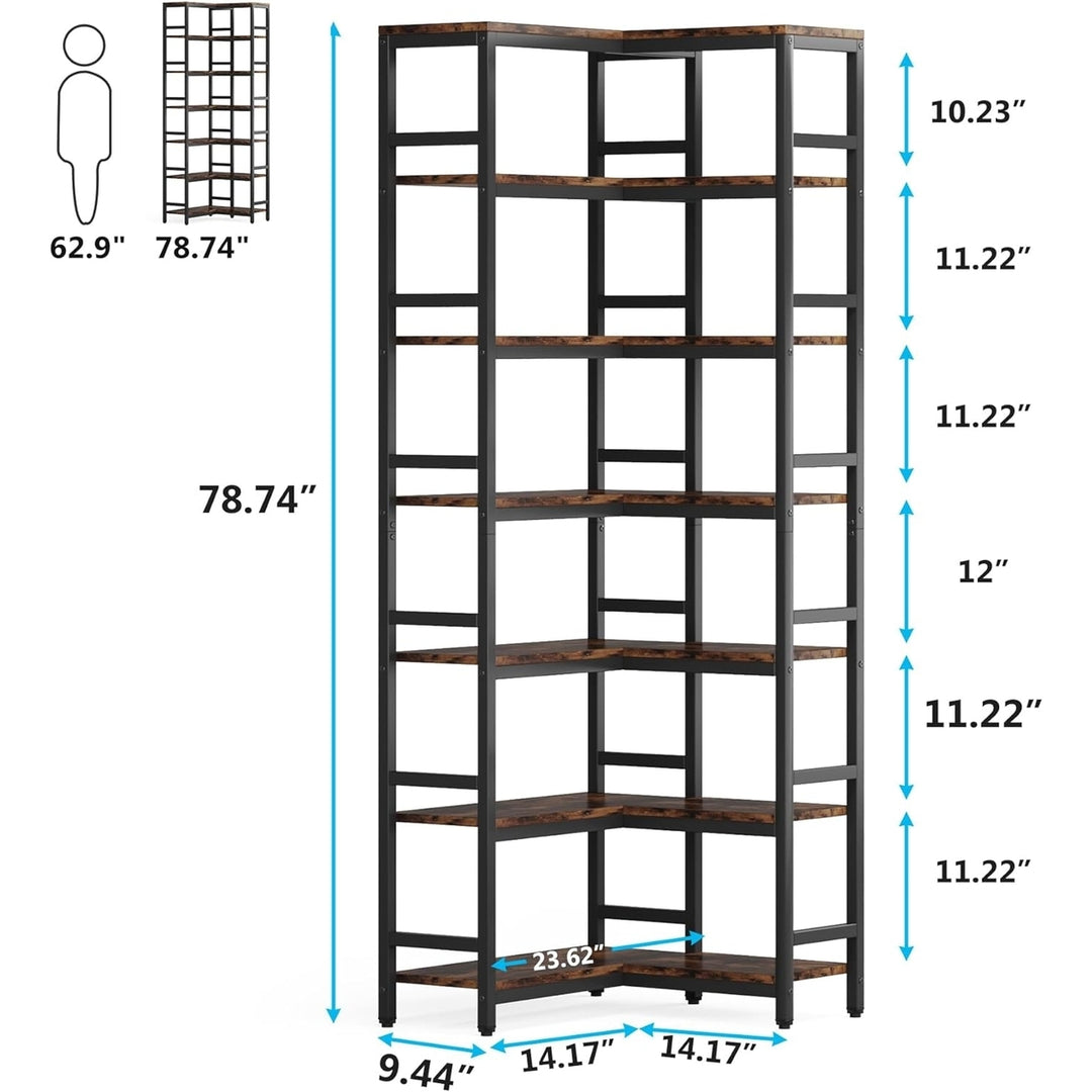 Tribesigns 78.74" Tall Corner Shelf 7 Tier Industrial Bookcase Rustic Brown Metal Image 6