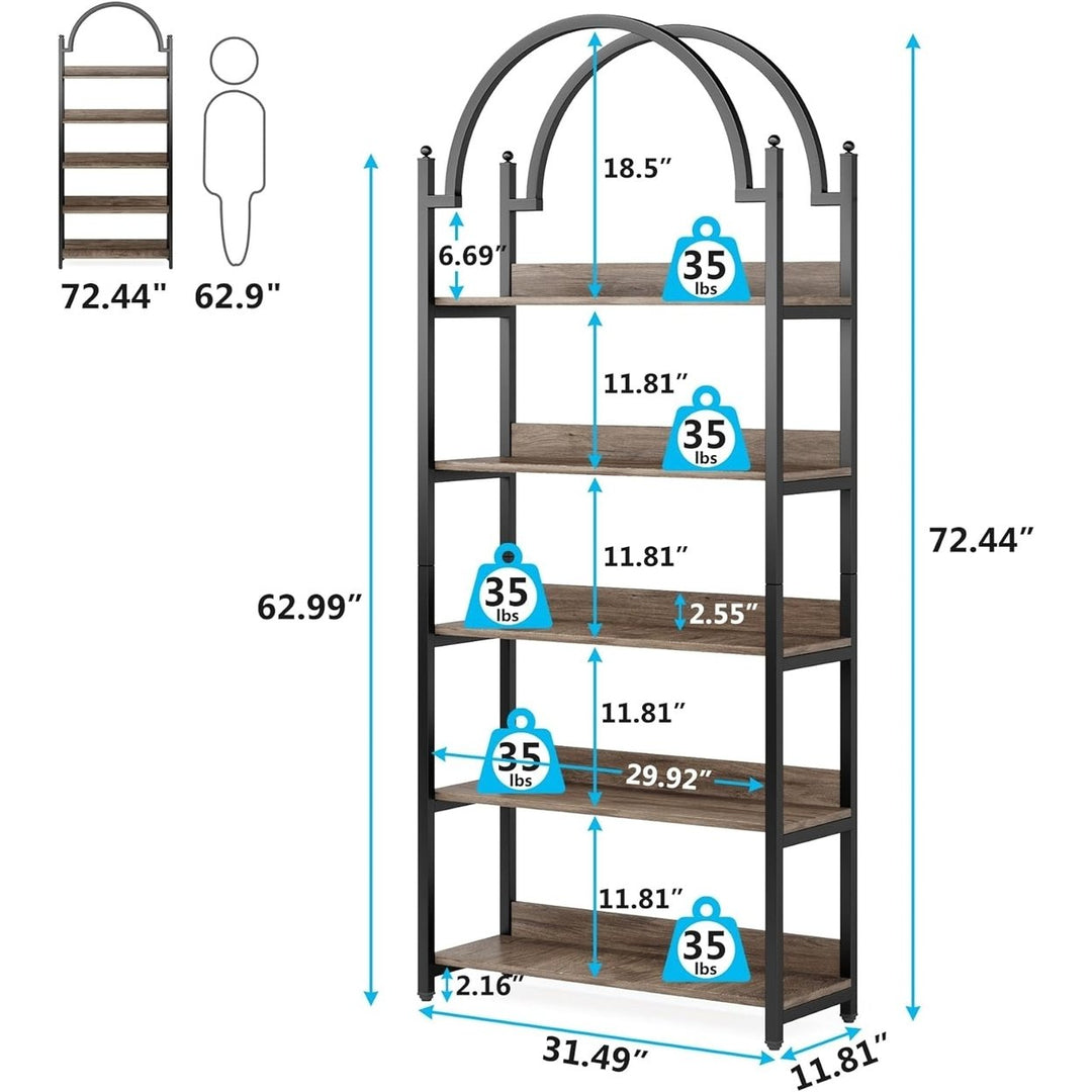 Tribesigns 5-Shelf Bookcase Rustic Wood and Black Metal 72 Inch Industrial Shelf Image 4