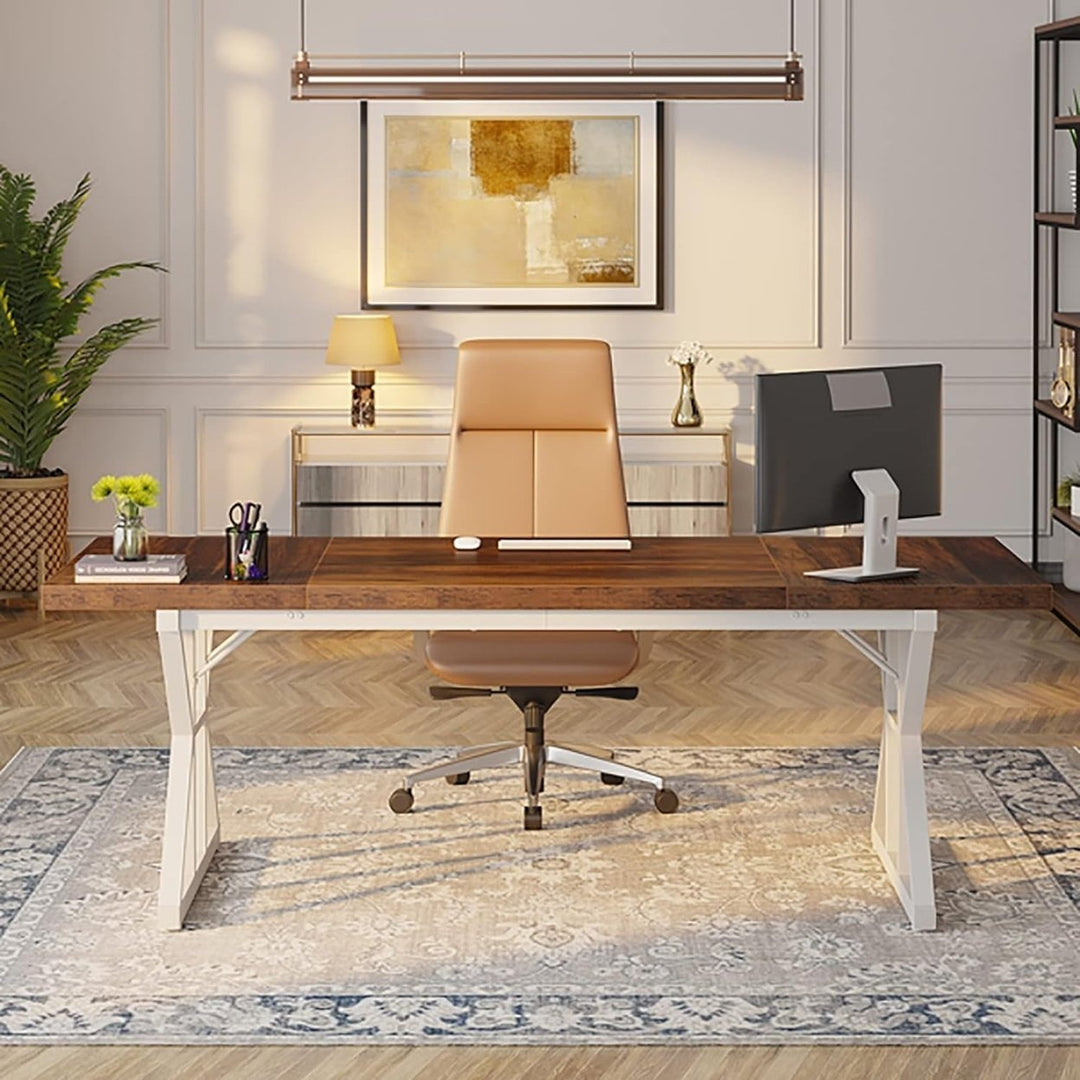 Tribesigns 70.8 Inch Executive Desk Large Computer Office Desk Modern White Wood Image 4