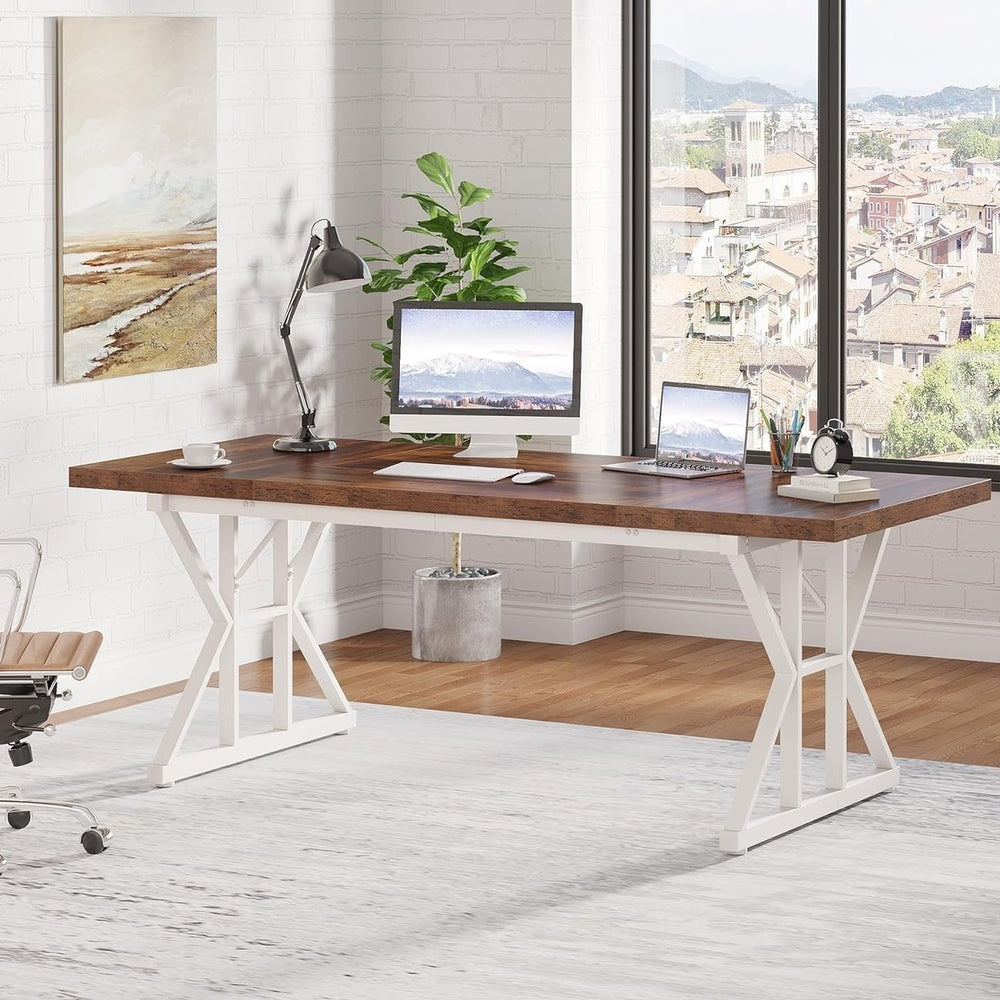 Tribesigns 70.8 Inch Executive Desk Large Computer Office Desk Modern White Wood Image 2