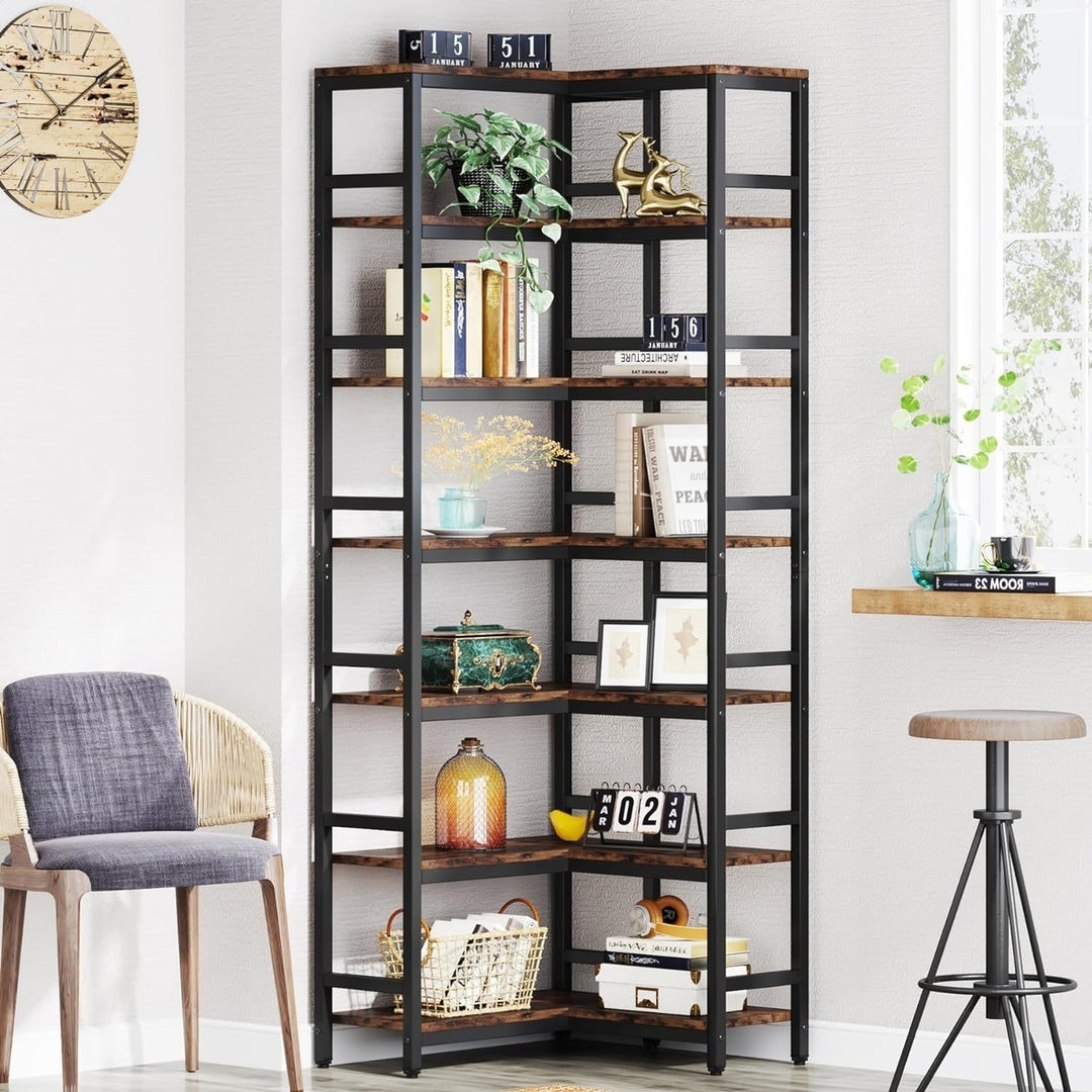 Tribesigns 78.74" Tall Corner Shelf 7 Tier Industrial Bookcase Rustic Brown Metal Image 4