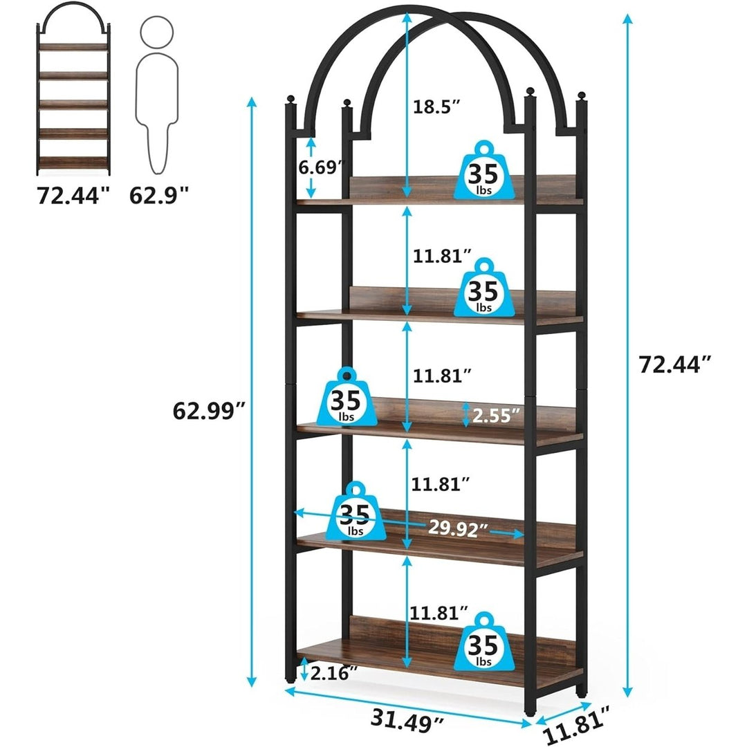 Tribesigns 5-Shelf Bookcase Rustic Wood and Black Metal 72 Inch Industrial Shelf Image 12